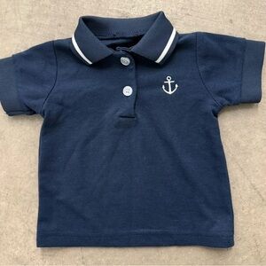 Badgley Mischka Navy Short Sleeved Polo Shirt with White Embroidered Anchor 3-6M